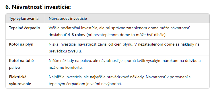 návratnosť investície do tepelného čerpadla v porovnaní s inými systémami vykurovania v nezateplenom dome
