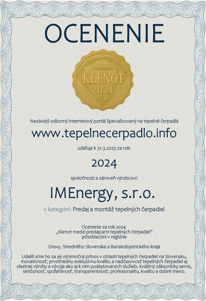 ocenenie klenot medzi firmami za rok 2024 od tepelneceradplo.info