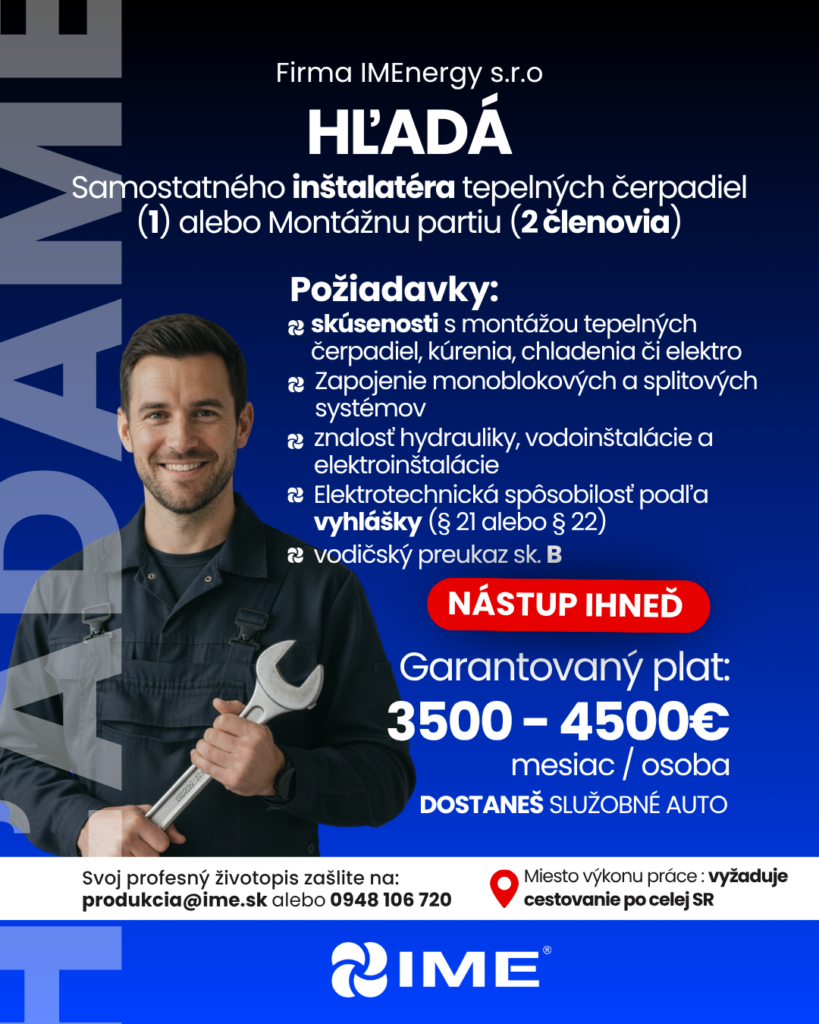 práca montáž tepelných čerpadiel ime inzerát